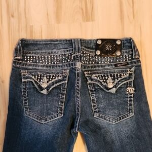 Miss Me Dark Blue Boot Cut Jeans with Rhinestone Accents
